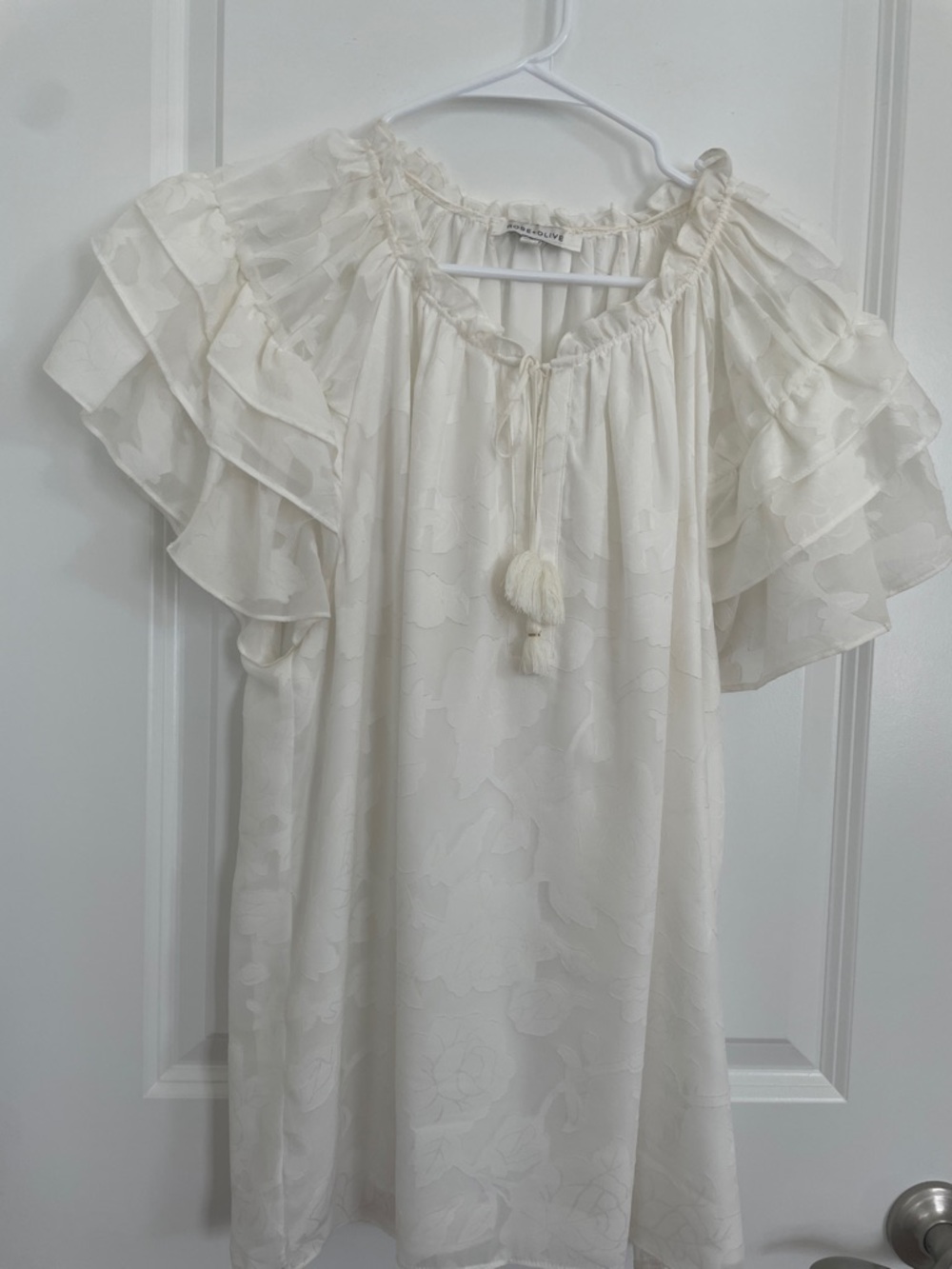Flowy Ruffle-Sleeve Peasant Top - White